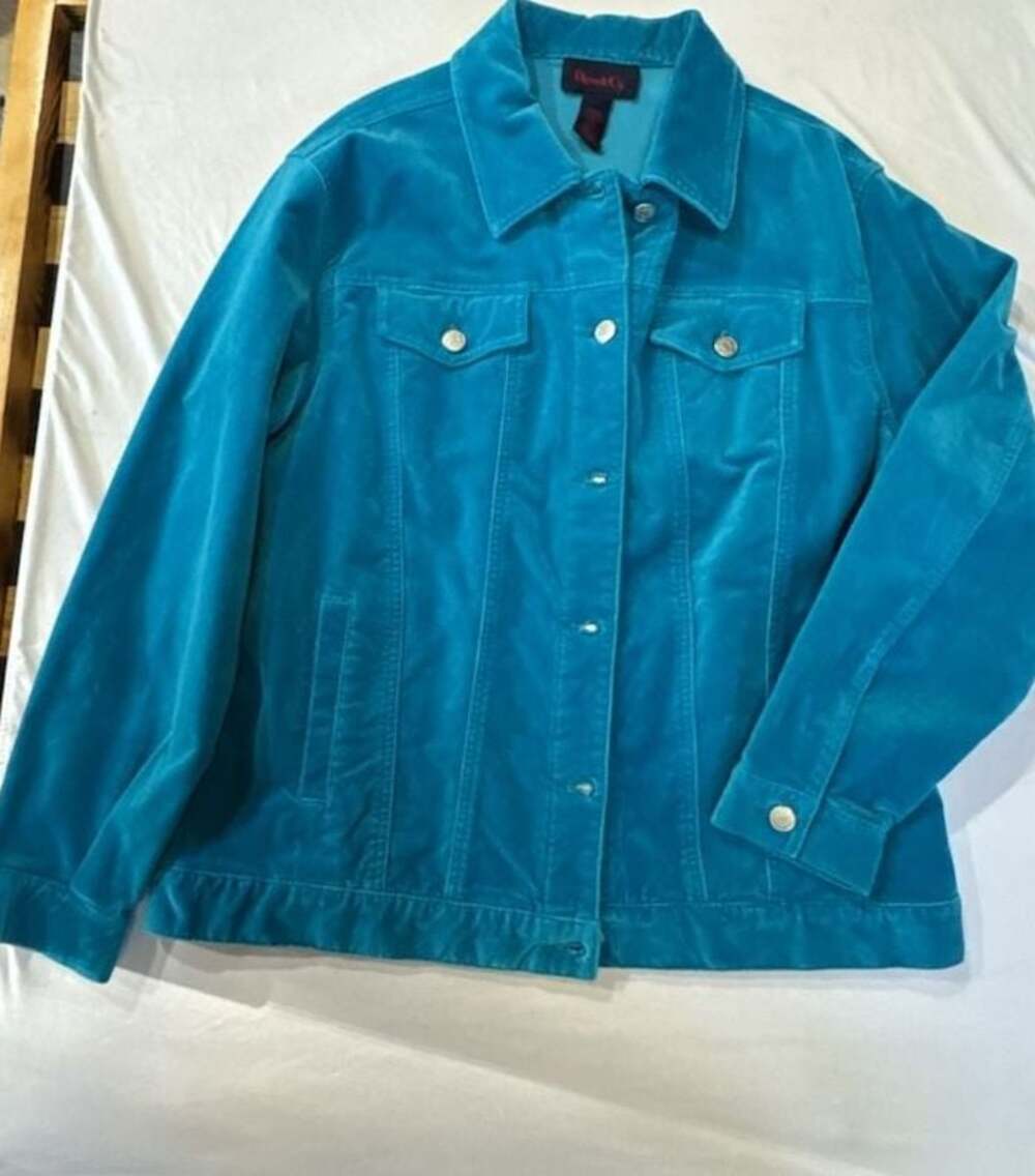 Denim & Co. Teal Corduroy Button Front Jacket Size Medium